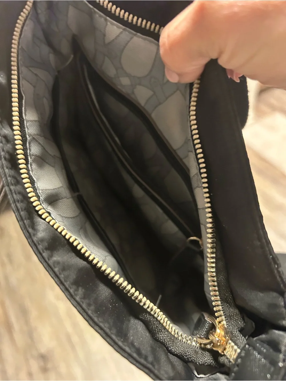 Aimee Kestenberg Black Crossbody Should Bag with Front Zip Pocket & Leather Trim